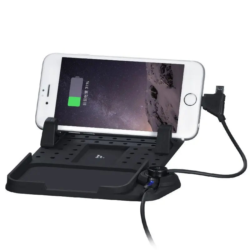 

Multi-function DIY Dashboard Non-Slip Pat Universal Car Mount Phone Holder with 5V 2A USB Car Charger Suit For Apple and Android