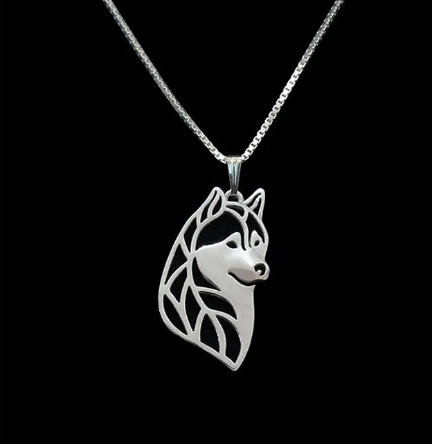 

Gold & silver 1pcs Siberian Husky Head Necklace 3D Cut Out Puppy Dog Lover Pendant Memorial Necklaces Pendants Christmas Gift