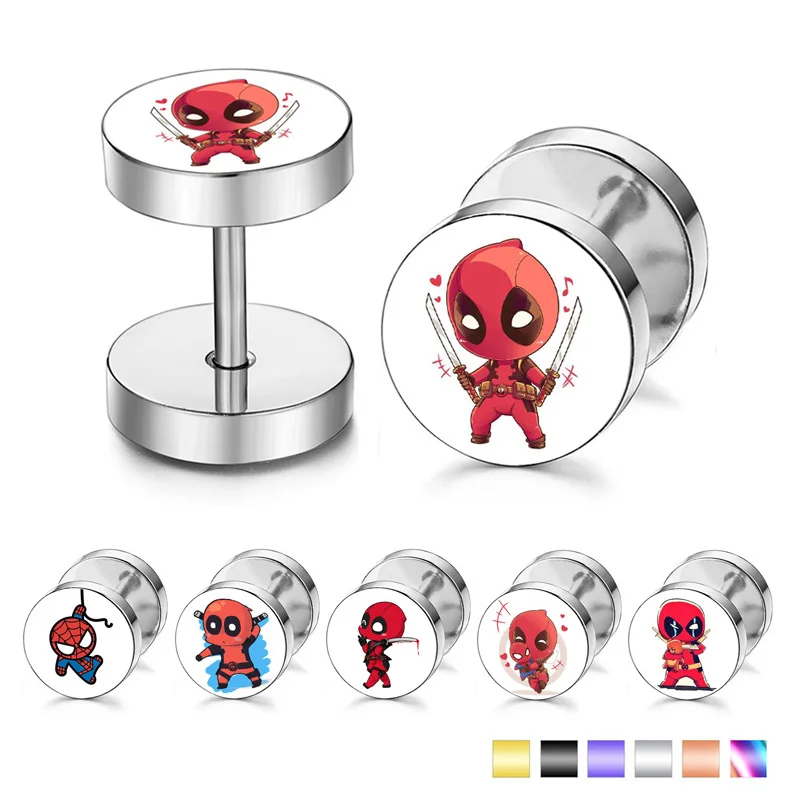★ POHOUR 6 Стили Deadpool Нержавеющая Сталь Поддельные Мошенник Ушные Туннельные Пробки Пирсинг Унисек ①