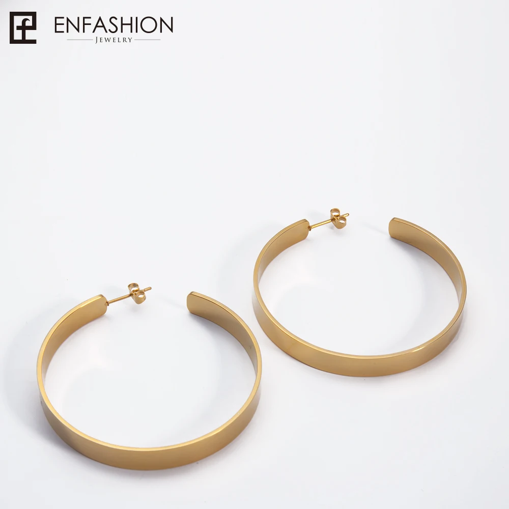 Винтажные большие серьги кольца Enfashion матовые золотистые из нержавеющей стали