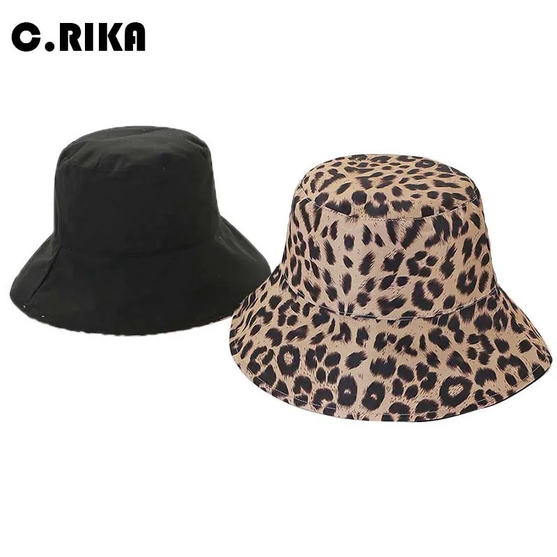 

2019 Two Side Leopard Black Bucket Hat for Women Men Reversible Panama SUN Hat Summer Ladies Korean Beach Hat