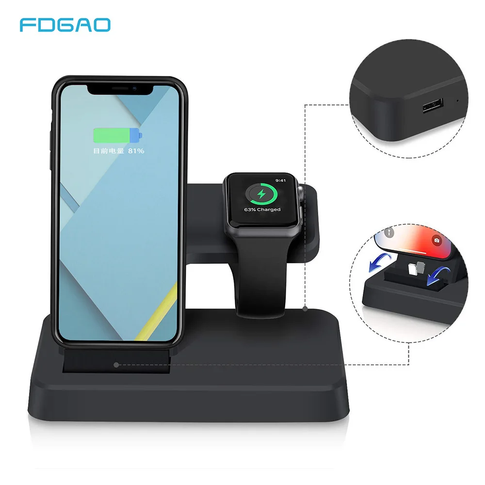 

FDGAO 2 in 1 Charging Stand USB Charger for Apple Watch 1 2 3 4 IPhone 5S SE 6 6S 7 8 X XS Max XR Desktop Charging Dock Station