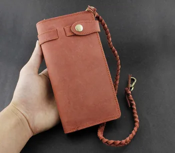 

Gunuine Leather Mens Long Wallet Purse W/ Security Anti theft Belt Chain