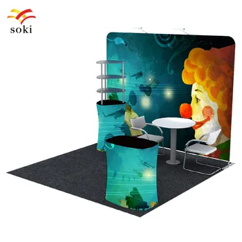 

10ft*7.5ft Portable Fabric Tension Backwall Trade Show Display Booth +Traignle Acrylic Display Rack+ Square Reception Counter