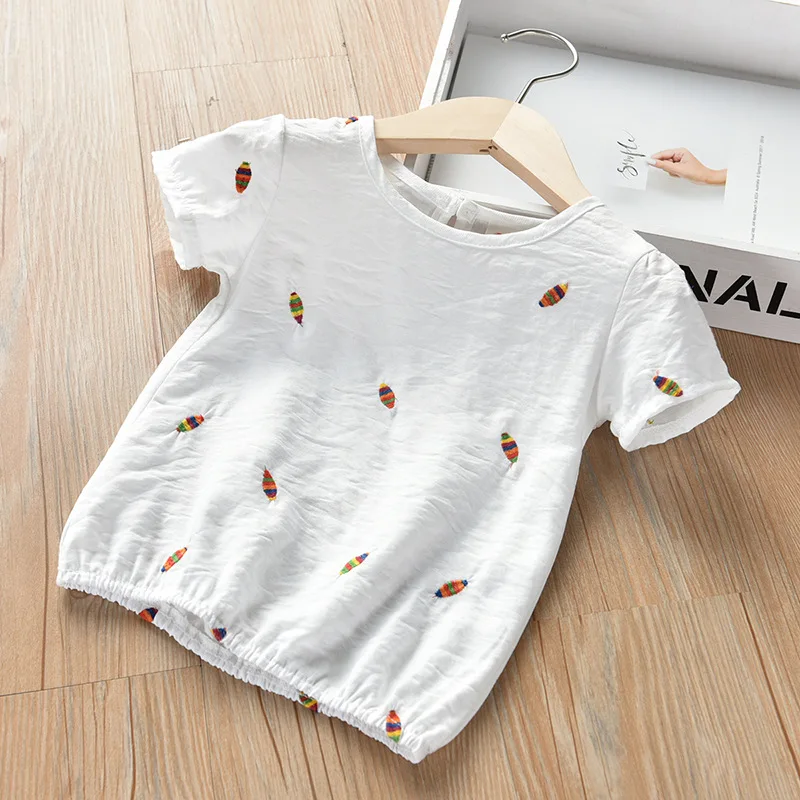 Летняя блузка для девочек; Детская рубашка с вышивкой; детский топ; Модная одежда для девочек - Цвет: Leaf