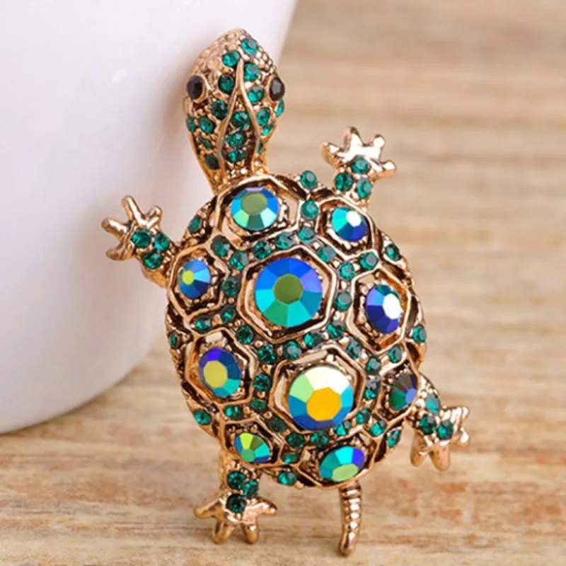 12pcs/lot Wholesale Cute Rhinestone Turtle Brooch Pin Vintage Tortoise
