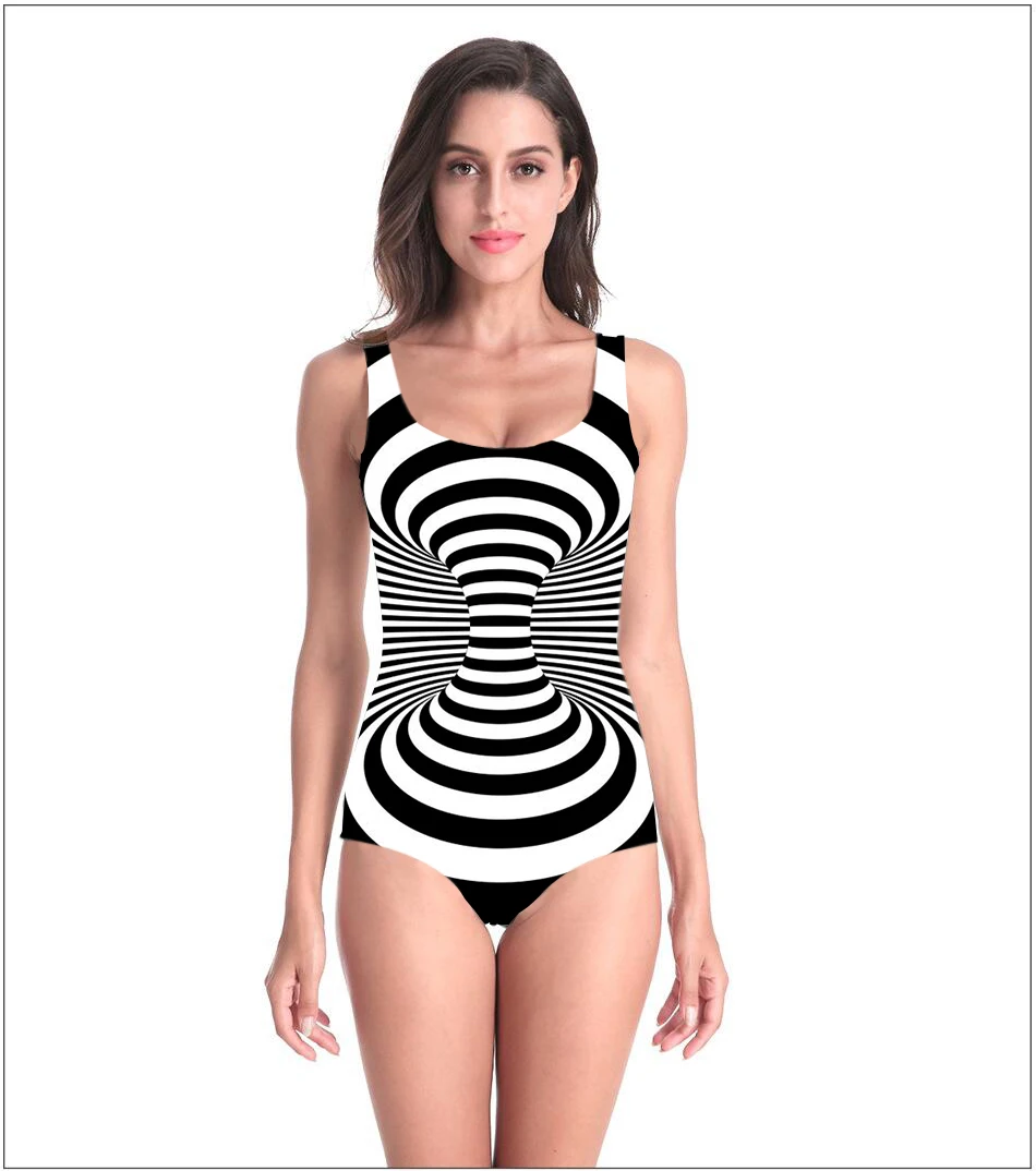 

Swimsuit sexy Beach Style Slim Design Abstract pattern 3D Print bodysuit female bathing suit Spiral Top Tees women's Modal