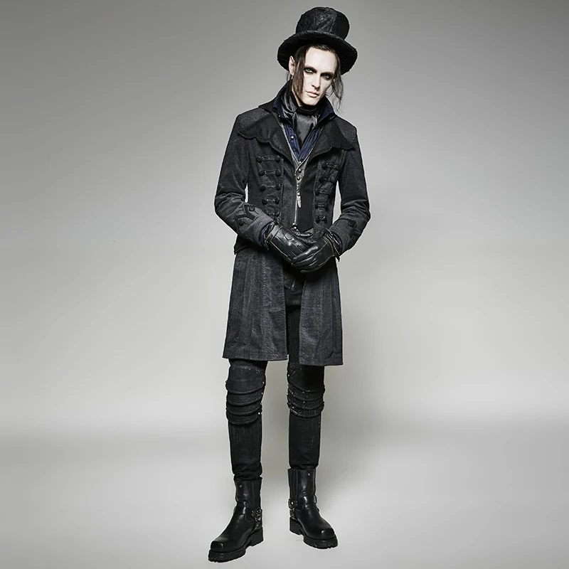 Col Manteau Longue Boutons Noir Veste Mode Haut Steampunk Hommes Décoratifs Rétro De Hiver Vestes Black Ybf76gy