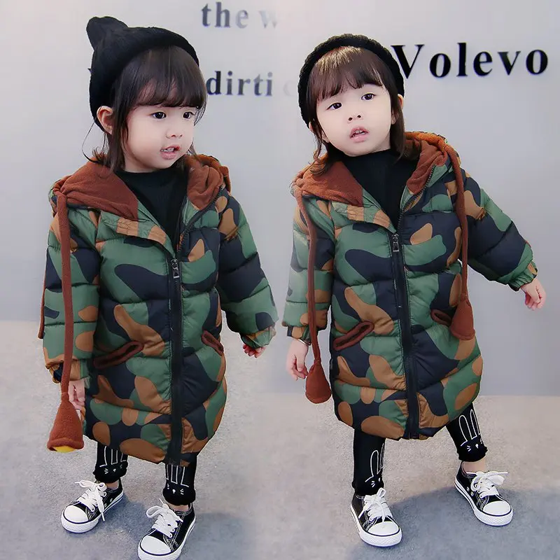COOTELILI 73-120cm  Fashion Camouflage X-long Winter Jackets Girls Hooded Warm Thicken Coat For Boys Windproof Kids Clothes  (8)