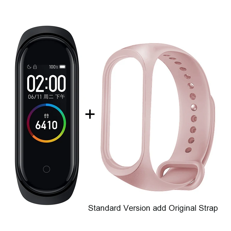Xiaomi mi Band 4 смарт-браслет mi band 50 м Водонепроницаемость 2.5D Закаленное стекло цветной экран оригинальные часы мониторинг здоровья - Цвет: add Pink Strap