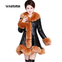 4XL новая зимняя Для женщин модные меховые пальто из кожи, полиуретана экземпляры высокого качества с рисунком лисы меховые воротники высококачественное теплое пальто Для женщин Модная приталенная верхняя одежда