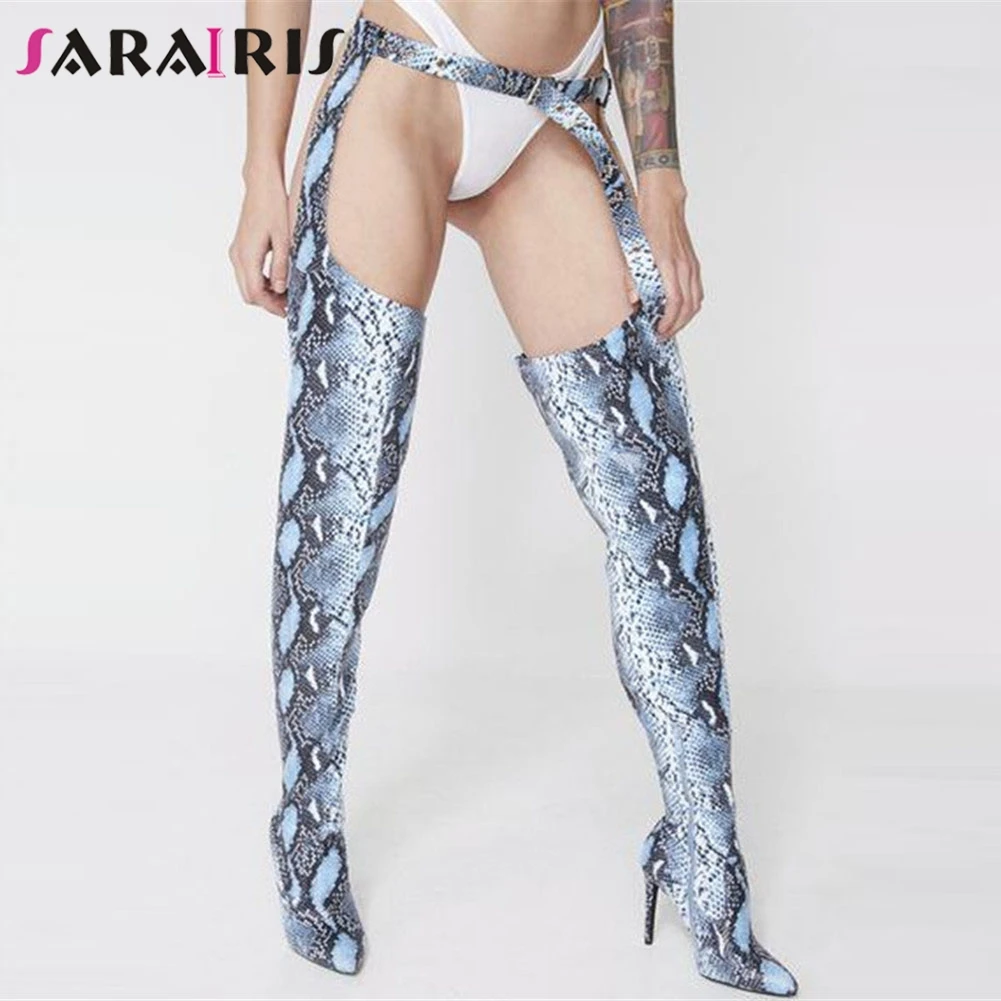 

SARAIRIS New Plus Size 48 Thin High Heels Belt Buckle Boots Strap Women Shoes Woman Party Sexy Thigh High Over The Knee Boots