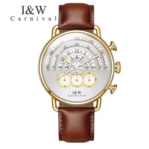 Карнавал IW т Тайвань люксовый бренд уникальным дизайном часы Мужские Хронограф Секундомер сапфир кожаный ремешок часы - Color: 17