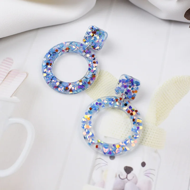 

IGU 2019 Japanese Korean Blue Circle Resin Sequins Earrings Women Glitter Earrings Wedding Party Jewelry Wholesale