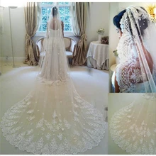 5.0 м фаты долго завеса один слой тюля фата мантилья собор цветы аппликация край фата с гребень V82