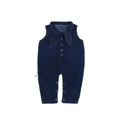 2018 осень для маленьких мальчиков и девочек джинсовые сиамские брюки Одна деталь одноцветное Цвет простые кнопки Дизайн джинсы Slip-on