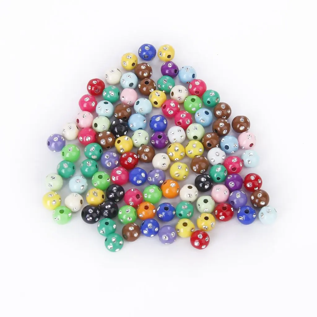 Lot of 100 plastic acrylic beads colored with strass glitter 8mmin
