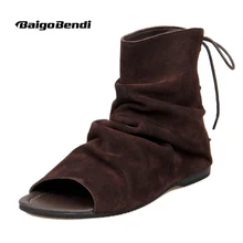 Vintage Men Genuine Leather Roman Style Gladiator Sandals Lace Up Beach Sandals Summer Boots