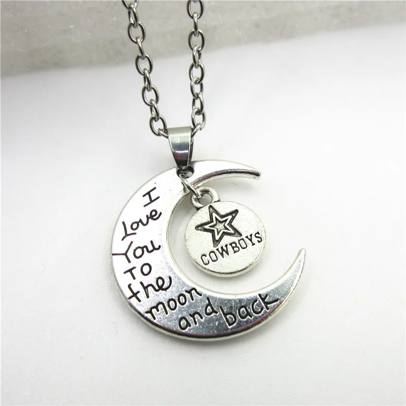 

10pcs I Love you to the moon and back Cowboys necklace with 50cm chains Jewelry Football Sports necklace DIY jewelry