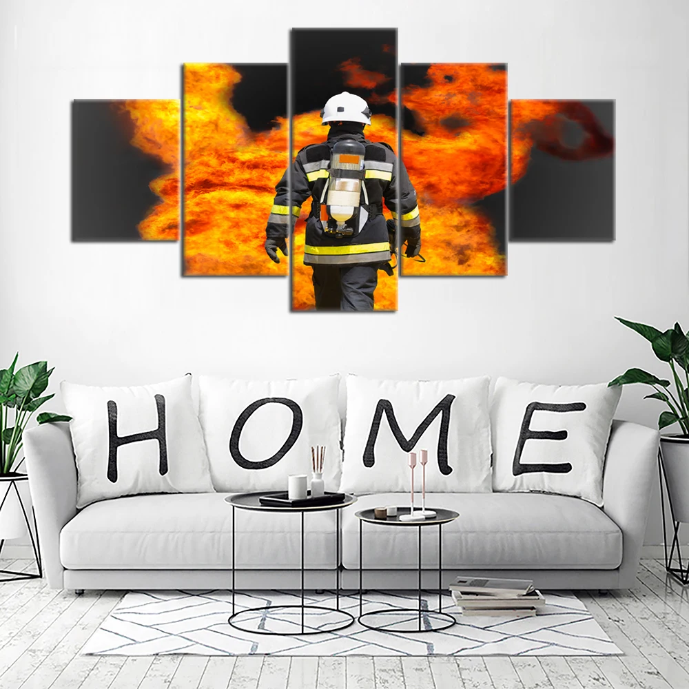 

Modern Contemporary Canvas Painting Fire Rescue Wall Art Firefighter Fireman Fighting Prints on Canvas Artwork Posters No Framed