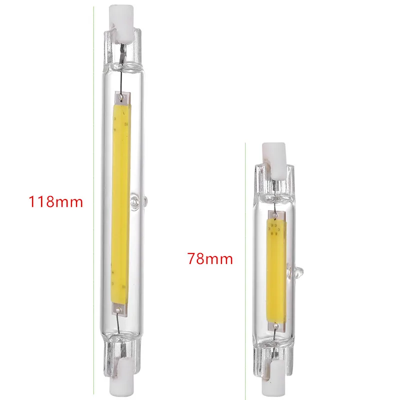 10 шт. Dimmable R7S COB светодиодный стеклянная лампочка трубка для замены Галогеновый свет пятна 78 мм 118 мм AC 110V 220V Энергосберегающее Освещение