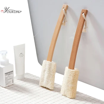 

OYOURLIFE 1pc Wooden Long Handle Bath Brush Natural Loofah Shower Brush For Back Exfoliation Health Care Shower Massage Brush