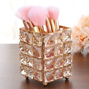 

Manufacturer Direct European Crystal Makeup Brush Storage Bucket Eyebrow Pencil Comb Finishing square Box Sign the Pen Holder