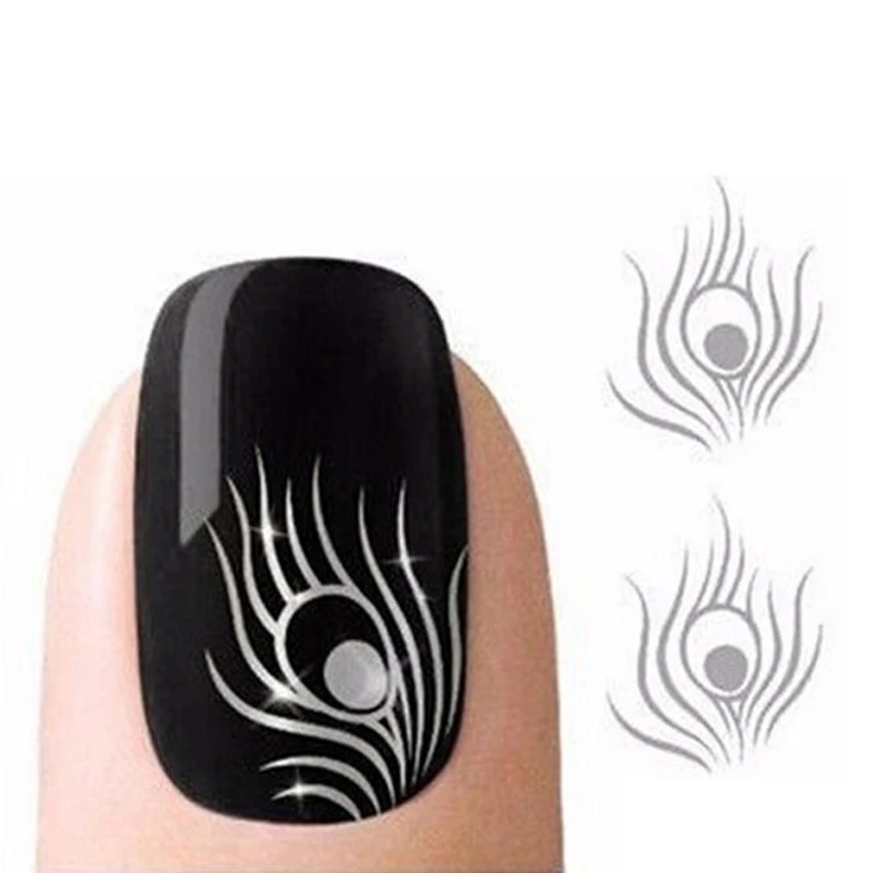 

1sheets New Silver Feather Hot DIY Stamping 3d Water Transfer Printing Nail Art Stickers Tattoos Nail Decals Tools BLE-Y083