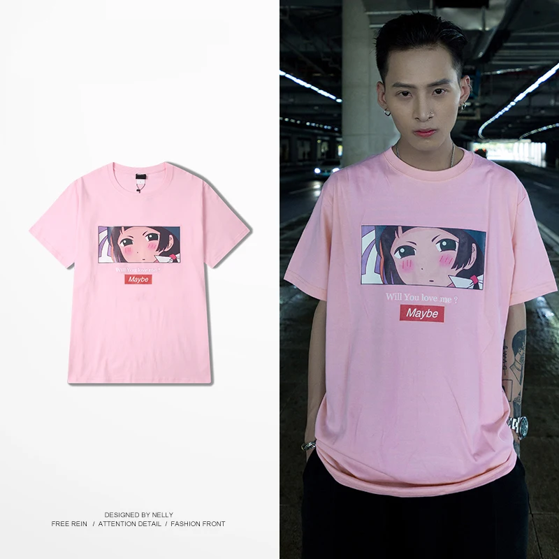 

Japanese cartoon casual fashion cotton tops Harajuku hip hop cartoon women letter print large size loose short-sleeved T-shirt