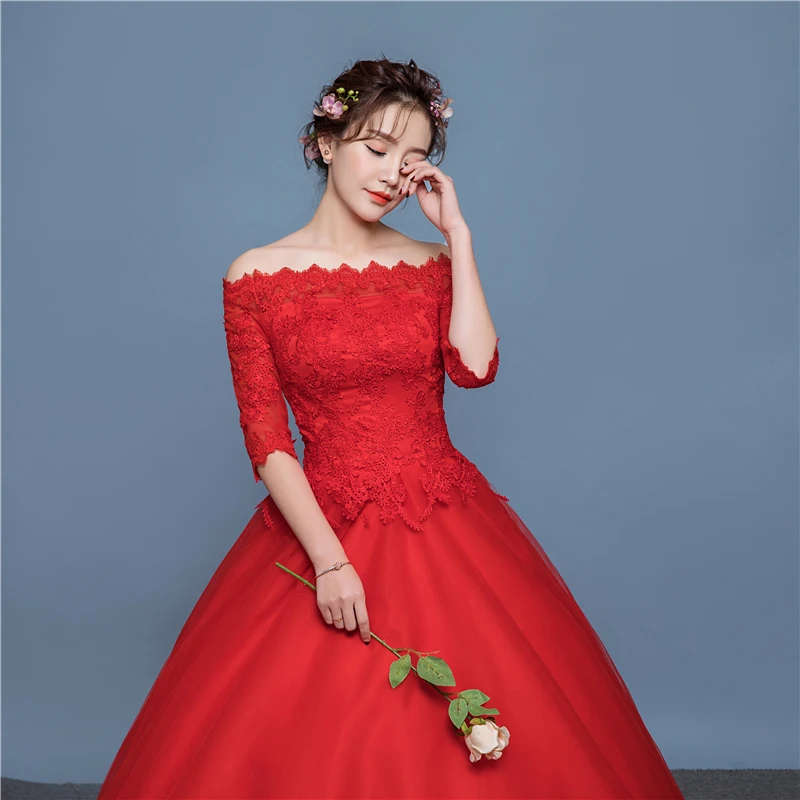 Модные Красные кружевные аппликационные Свадебные платья размера плюс бальное платье с коротким рукавом на шнуровке длиной до пола сексуальное платье с вырезом лодочкой
