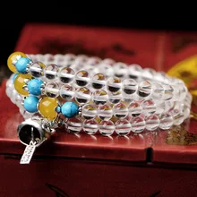 Натуральный желтый камень и белый кристалл Многослойные браслет молитва Бусины браслет Модные украшения