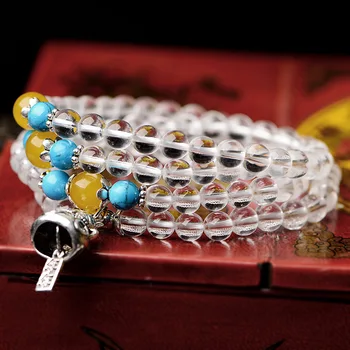 

Natural Yellow STONE and White Crystal Multi-layers Bracelet Prayer Beads bracelet Fashion Jewelry Free Shipping