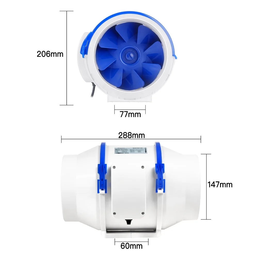 6 дюймов inline протока вентилятор сильный воздушный вентилятор ABS вентиляция труб вентилятор двойной скорость системы стены ванной окна