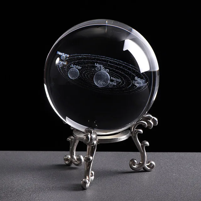 6 см лазерной гравировкой на солнечных батареях Системы хрустальный шар 3D Миниатюрная модель планет Стекло Глобус орнамент Декор для дома подарок для астрофиле