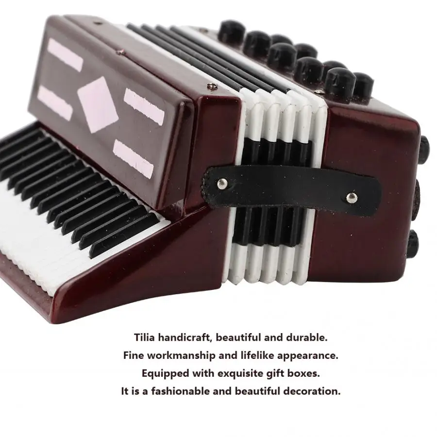 

Metal Home Decor 6CM Miniature Wooden Red Accordion Model Instrumental Model With Delicate Box Musical Gift Home Decoration