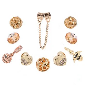 

Ranqin New Golden Series Bee Hive Bead Pendant DIY Suitable for Pandora Bracelet European Fashion Women Jewelry Charm