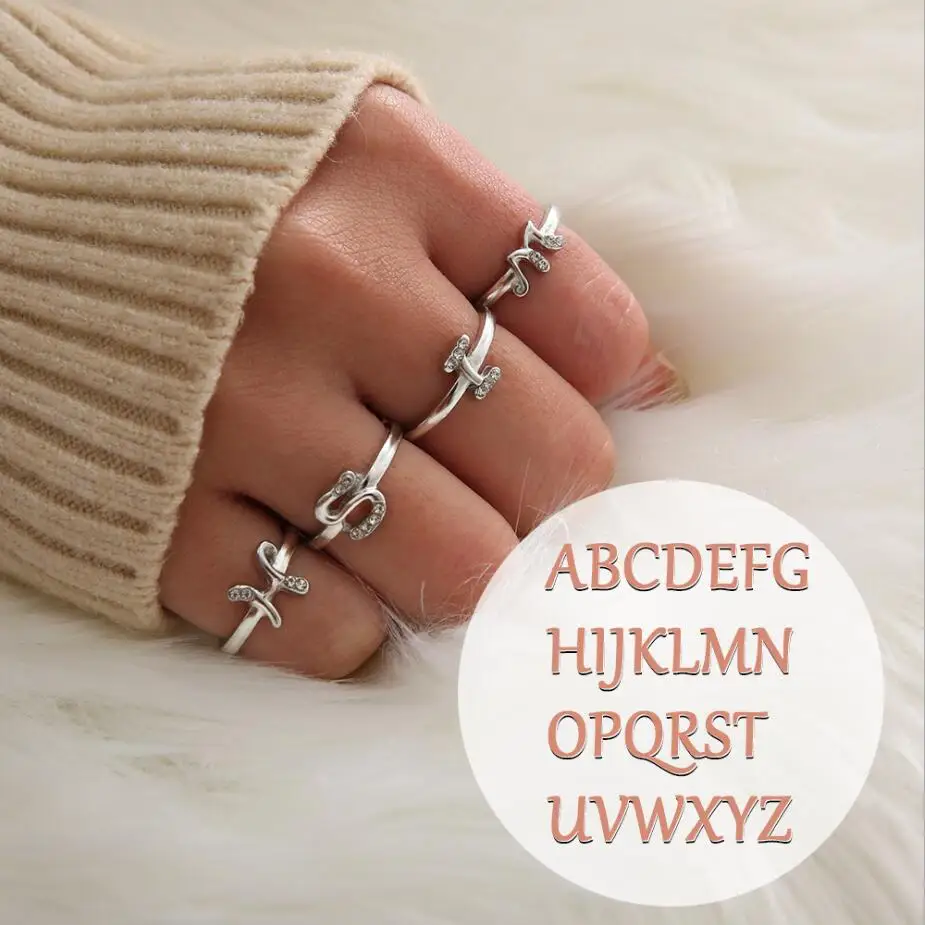 

Unisex Gold Silver Color A-Z 26 Letters Initial Name Rings for Women Men Geometric Alloy Creative Finger Rings Jewelry Wholesale
