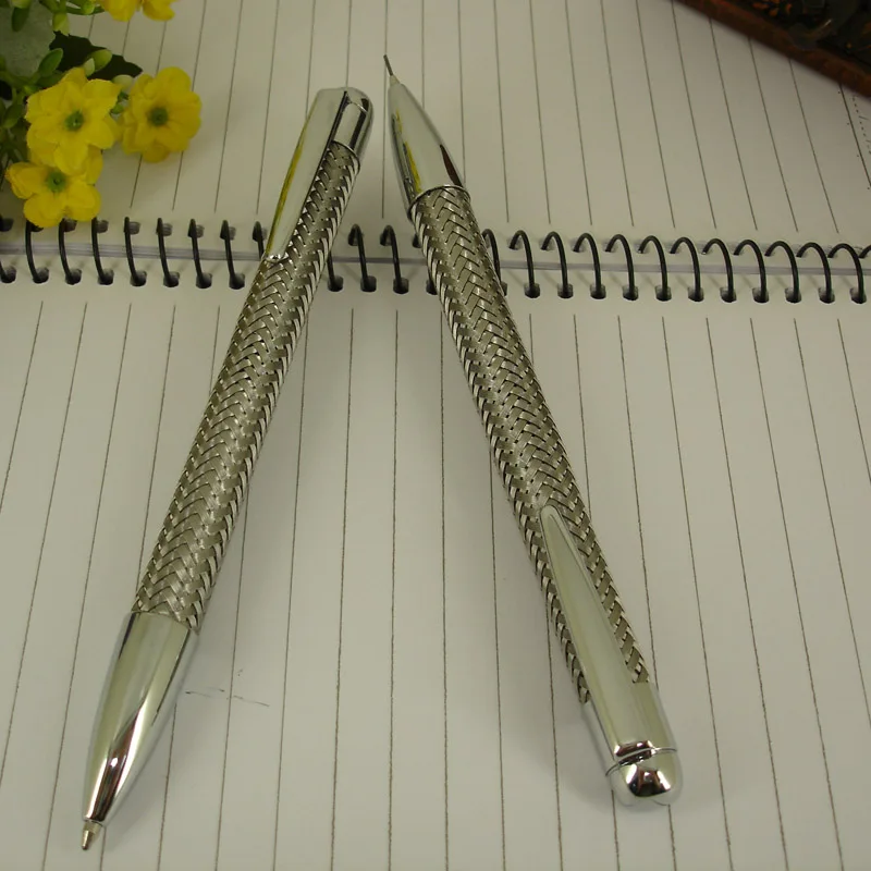 ACMECN 2 шт./лот фирменная металлическая оплетка ручка и 0,7 мм набор карандашей с хромированной записью ручка механический карандаш канцелярские принадлежности