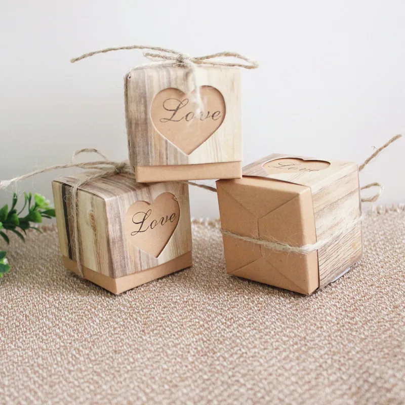 

Baby Shower 10pcs Vintage Heart Kraft Candy Box Wedding Gifts for Guests with Rustic Burlap Twine Decor Party Favors Supplies,Q