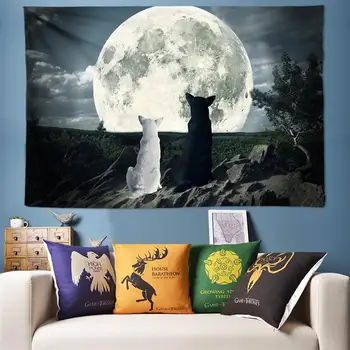 

Halloween Decoration Wall Tapestry Wolf Moon Tapestry Psychedelic Universe Wall Hanging Angel Hippie Tapestry Chakra Tapestries