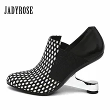Jady/женские ботильоны на необычном каблуке с изображением розы из металла; женские ботинки из натуральной кожи в горошек; обувь на высоком каблуке; женские туфли-лодочки; свадебные туфли