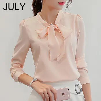 

JULY Shirts Women Long Sleeve 2019 New Spring Summer Blouse Fashion Leisure Chiffon Shirt Bow Office Ladies white Tops Blusas