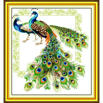 

Lucky peacocks 14ct counted embroidery set Needlework,DIY DMC Cross stitch,Sets For Embroidery kits Cross-Stitch kits home decor