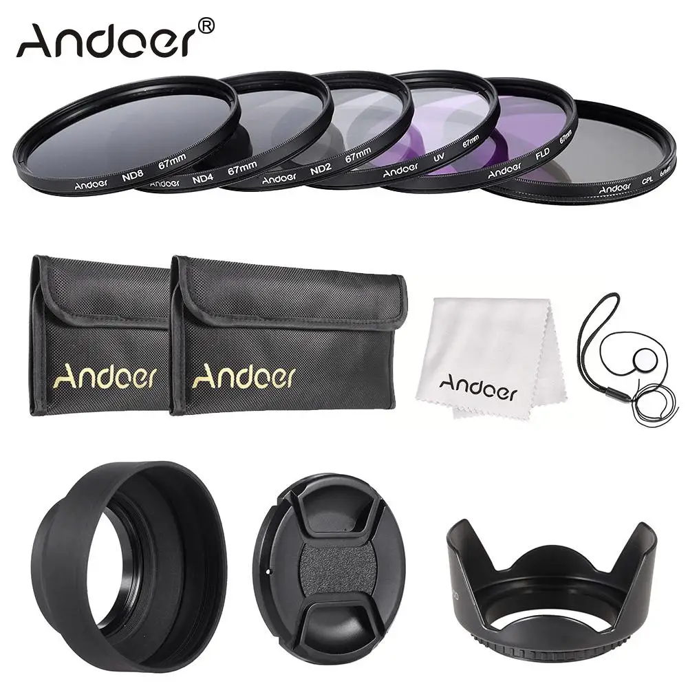 Комплект фильтров для объектива Andoer 67 мм UV + CPL FLD ND(ND2 ND4 ND8) с крышкой