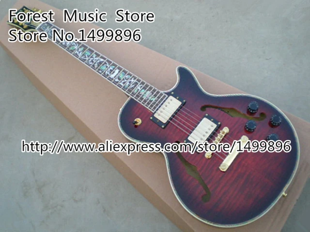 Best price at $304 Cheap Chinese Musical Instruments Tiger Grain Hollow Body Custom Electric Guitar Lefty Available