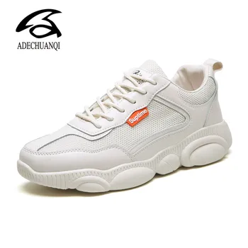 

New Thick-soled Shoes for Men Black White Flyknit Breathable Comfortable Platform Chunky Sneakers Male Spring Summer