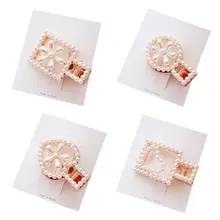 Французский стиль, Женский металлический сплав, утконоса, зажим, полый, геометрический, квадратная форма, шпилька, цветок, имитация жемчуга, для девушек, свадебная заколка