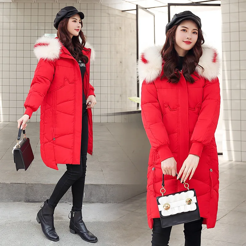 Thick Jacket Big fur collar Women's New Korean Version Big Fur Collar Medium-long Knee Size Thickened Jacket 1961