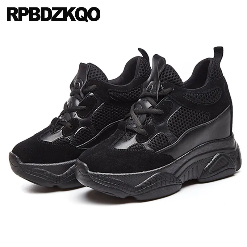 

creepers platform shoes elevator suede women thick sole black mesh trainers harajuku sneakers genuine leather breathable muffin