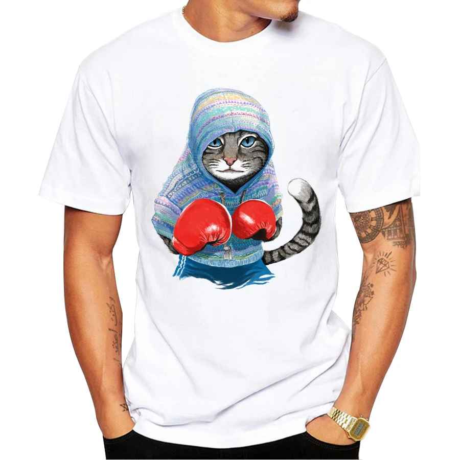 Новое поступление, модная мужская футболка с принтом кота, футболка с коротким рукавом, повседневные топы, летняя футболка